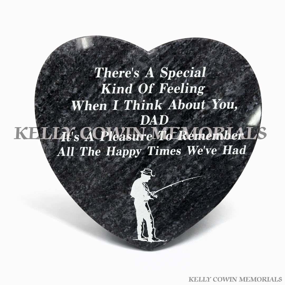 Blue Lagoon 12 inch heart shaped memorial plaque grave accessory with engraved inscription, available locally and nationwide in Ireland