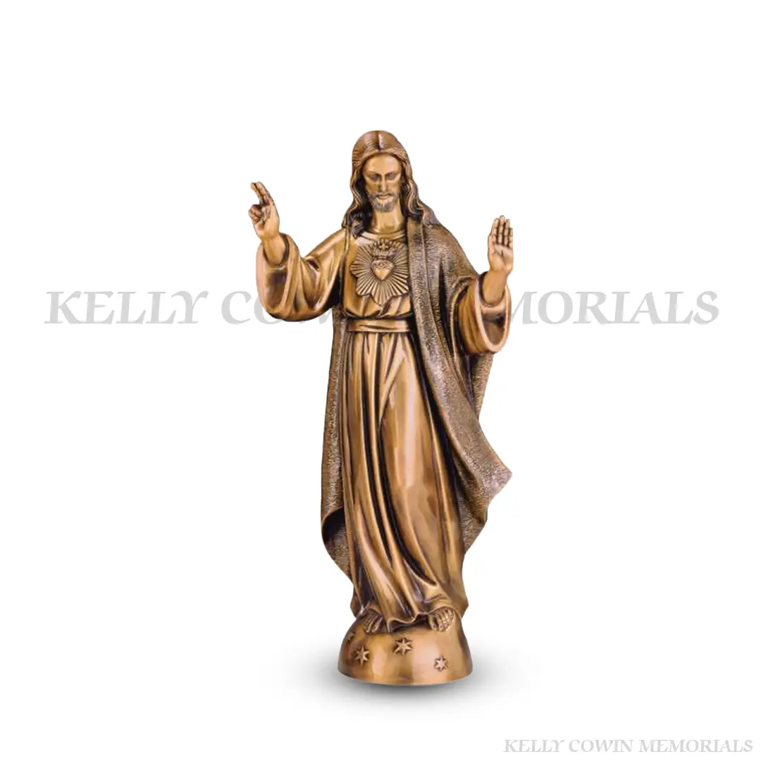 Bronze Jesus statue for graves and memorials in Dublin, Glasnevin, Balgriffin, Fingal, and Dardistown — handcrafted by Kelly Cowin Memorials.