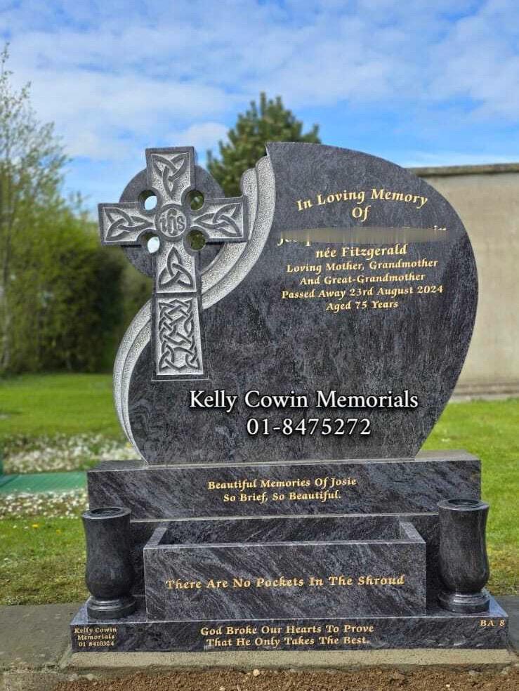 Blue Lagoon Granite Celtic Cross Design Headstone | Dardistown Cemetery - Kelly Cowin Memorials