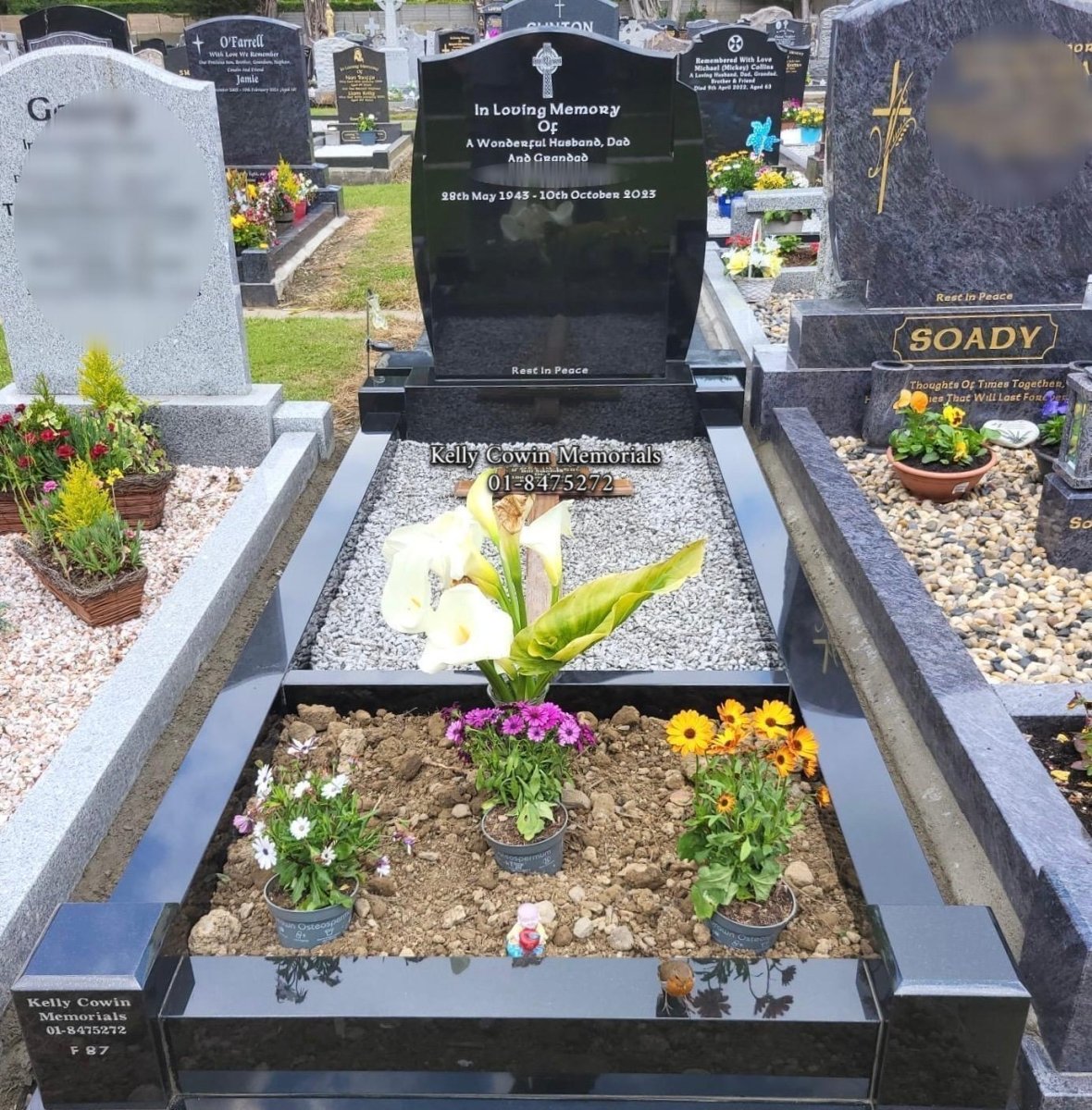 Black Granite Og Headstone & Kerbing | Donabate Cemetery - Kelly Cowin Memorials