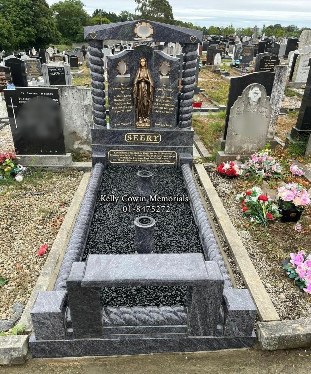 Blue Lagoon Granite "Gates To Heaven" Headstone & Kerbing | Balgriffin Cemetery - Kelly Cowin Memorials