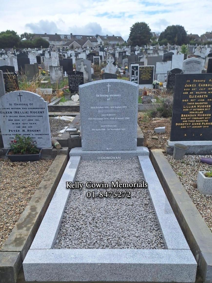 Grey Granite Polished Boulder Headstone & Kerbing | Deansgrange Cemetery - Kelly Cowin Memorials
