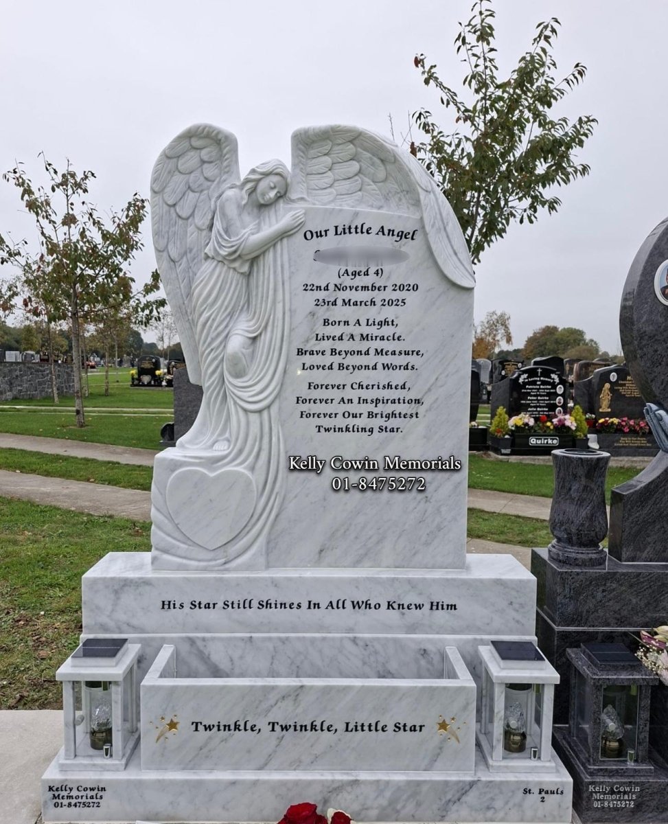 White Marble Angel Headstone | Balgriffin Cemetery - Kelly Cowin Memorials