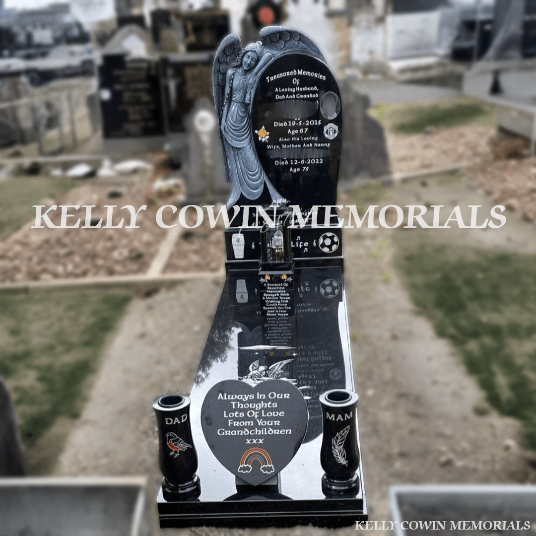 Black Granite Angel Headstone Kerbing & Covering Slab | Glasnevin Cemetery - Kelly Cowin Memorials