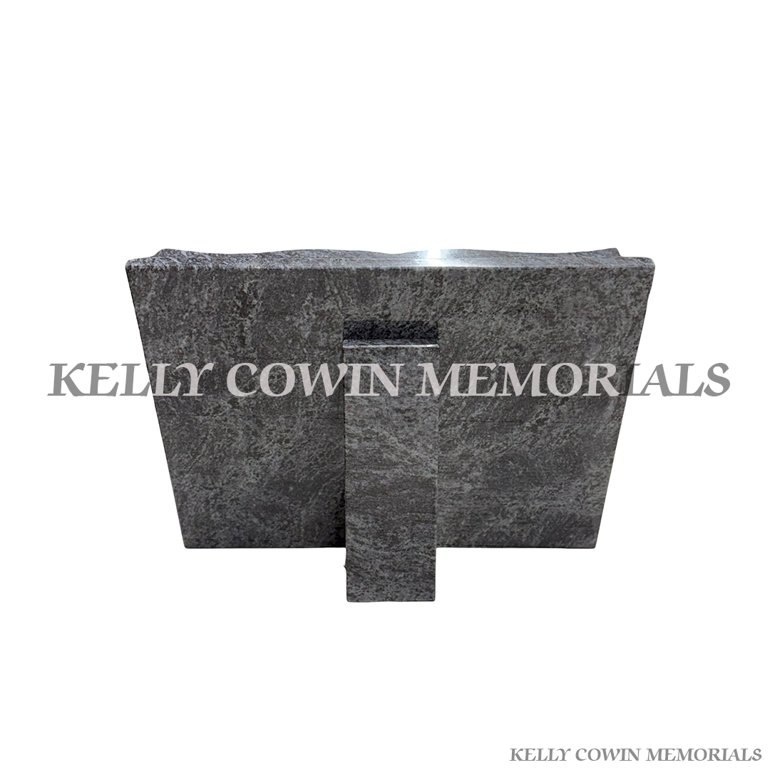 Blue Lagoon granite book memorial ornament handcrafted in Dublin by Kelly Cowin Memorials. Custom grave accessories with nationwide delivery and fitting across Ireland back view