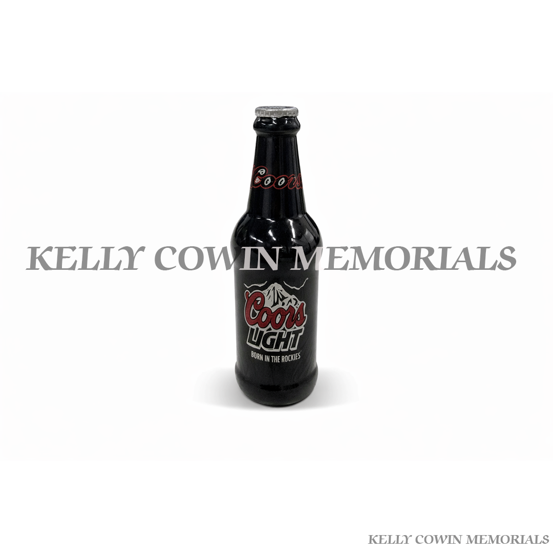 Coors Light granite beer bottle grave accessory memorial ornament with polished finish made in Ireland
