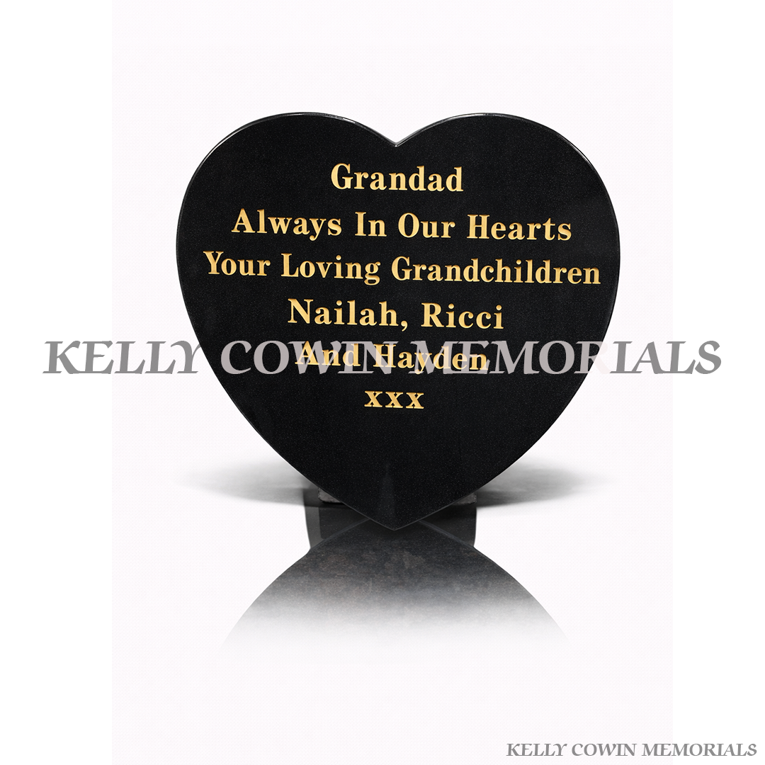 12 Inch Black Granite Heart Memorial Plaque | Kelly Cowin Memorials Ireland