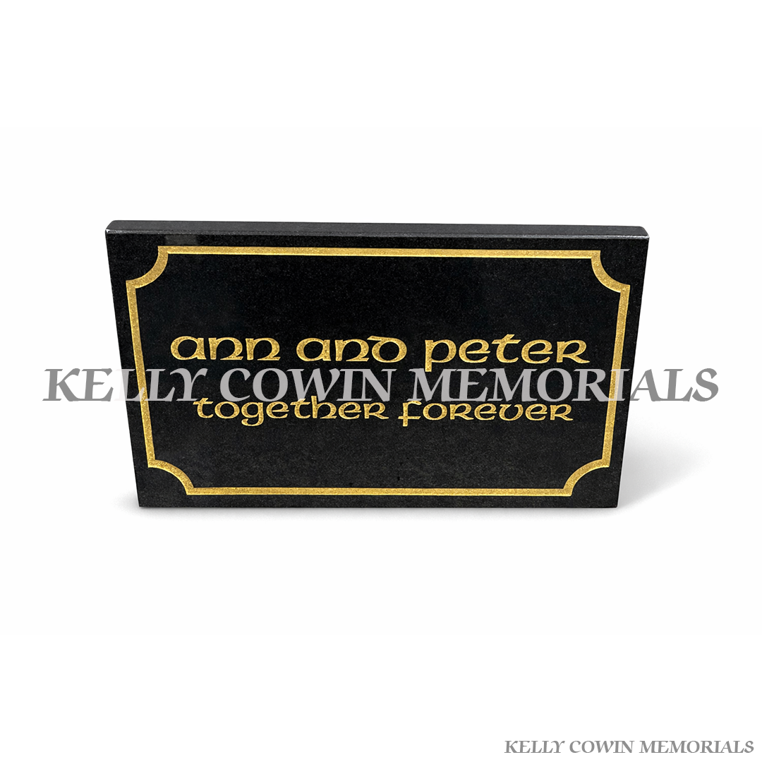 12 inch black granite memorial plaque personalised by Kelly Cowin Memorials Ireland
