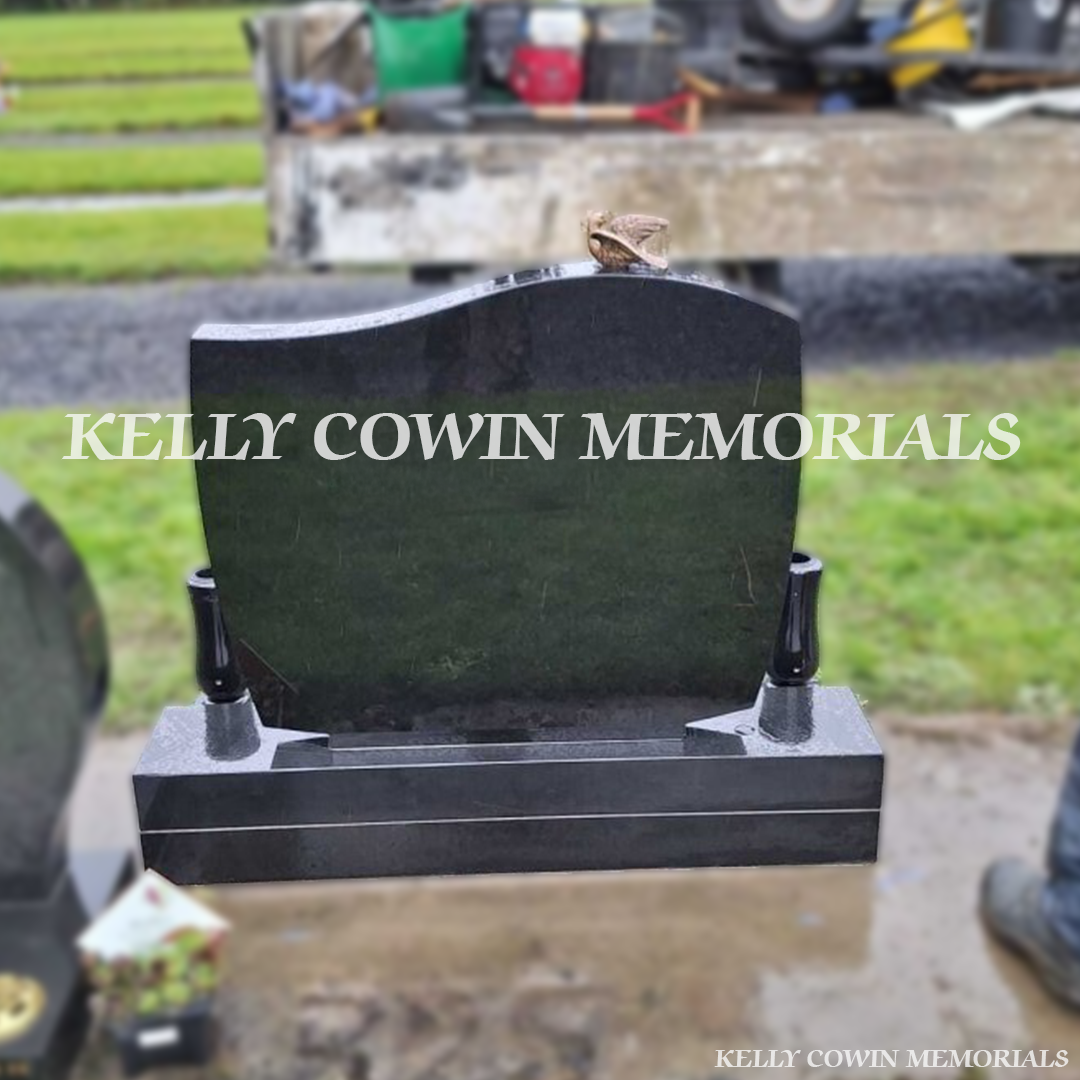 Back view of black granite C1 headstone installed by Kelly Cowin Memorials in Newlands Cross Cemetery