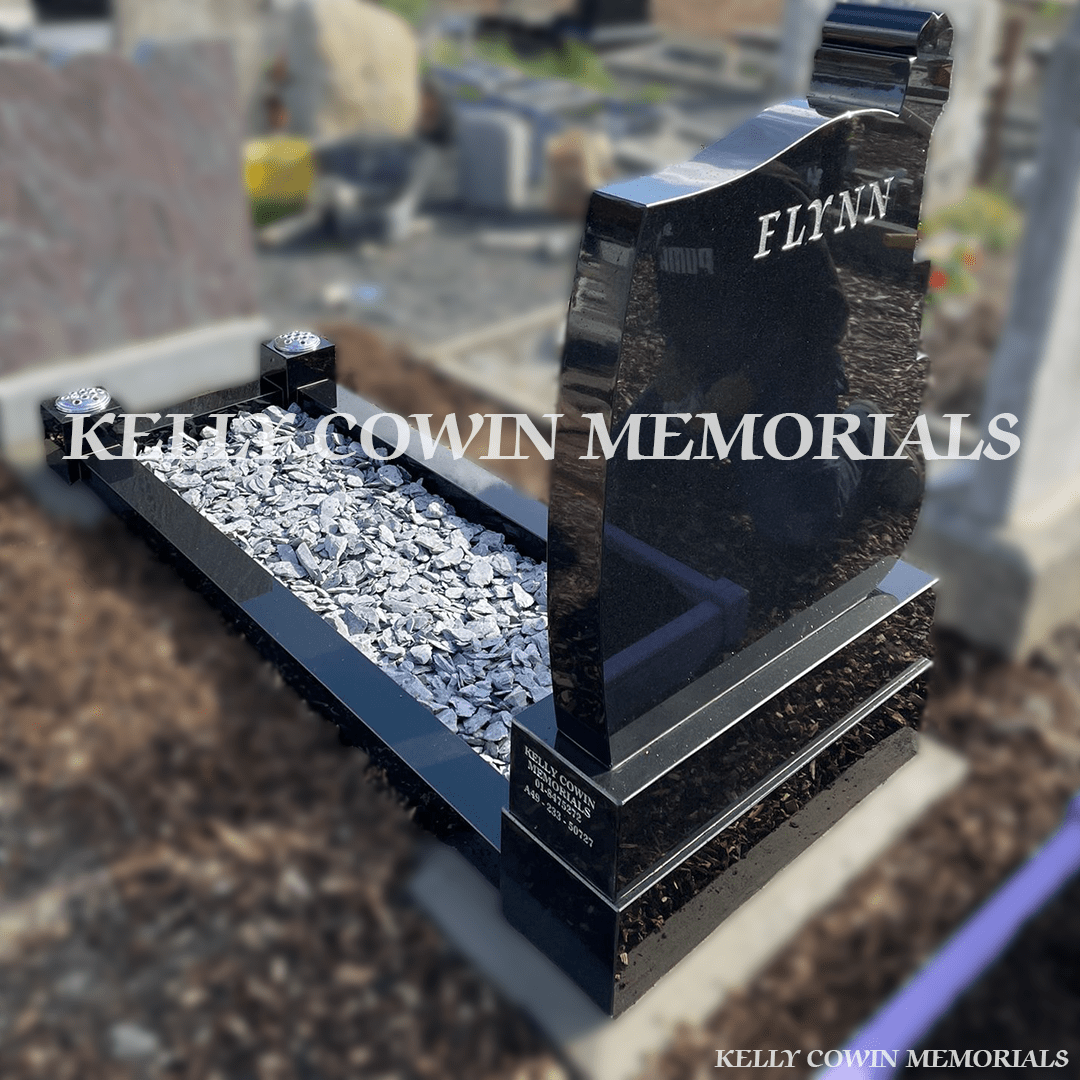 Black Granite Guitar Headstone & Kerbing | Glasnevin Cemetery - Kelly Cowin Memorials