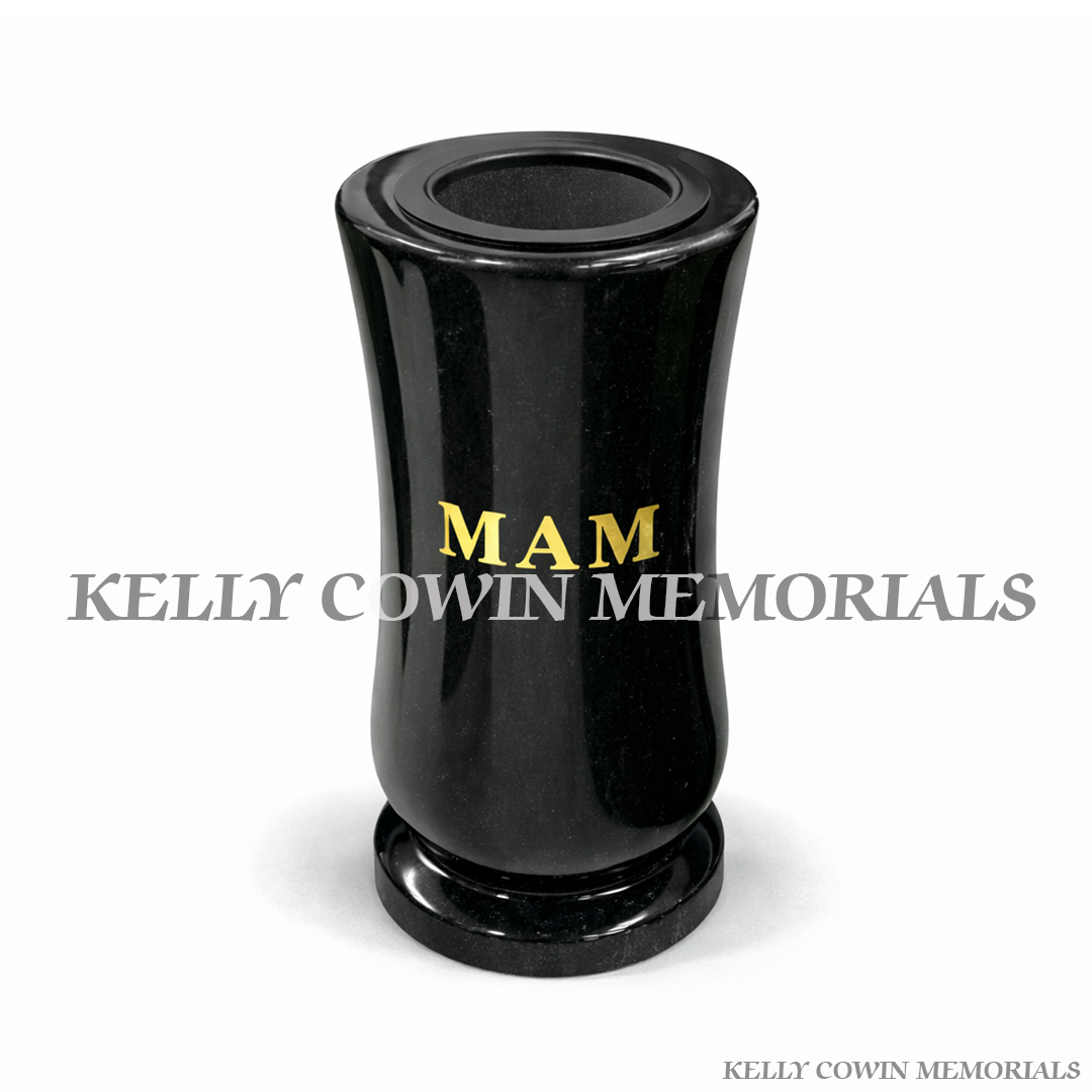 Black granite tall memorial vase grave flower holder Ireland