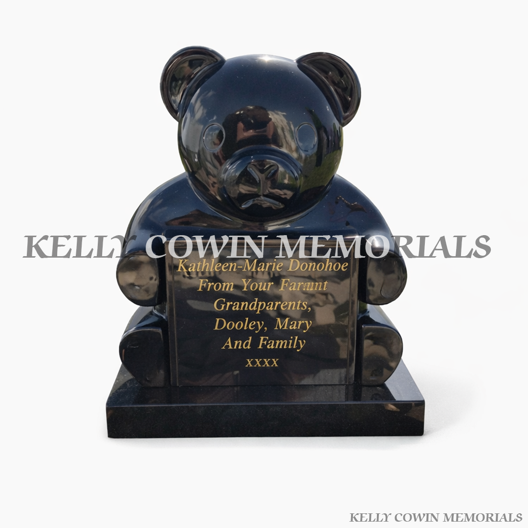 Black granite teddy bear grave accessory memorial ornament in Ireland