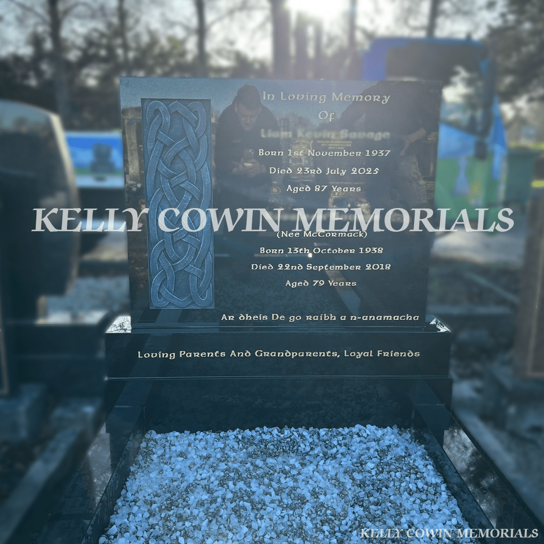 Black Granite Rectangle Headstone with Celtic Cross | Fingal Cemetery - Kelly Cowin Memorials