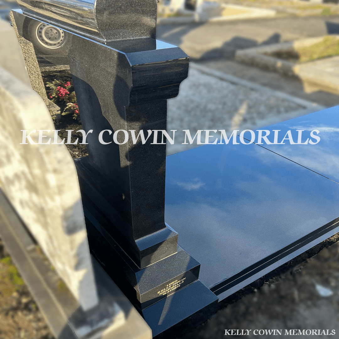 Black Granite Scroll Headstone | Deansgrange Cemetery - Kelly Cowin Memorials