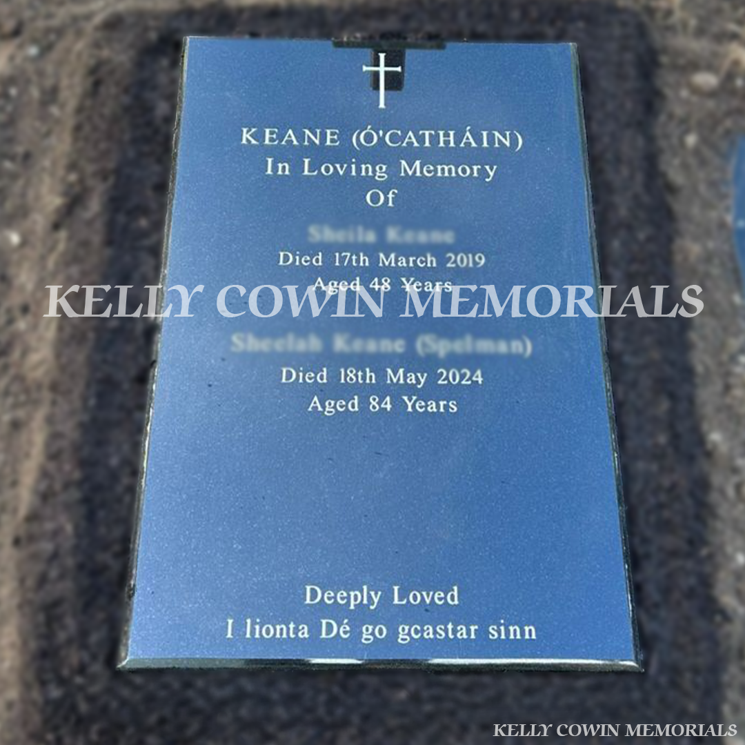 Black granite headstone with gold leaf inscription in St. Fintan’s Cemetery Sutton by Kelly Cowin Memorials