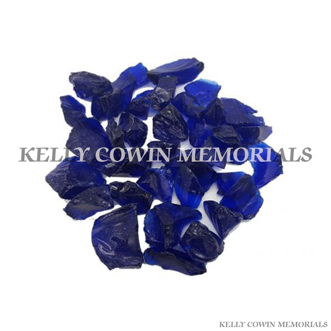 Cobalt blue glass chippings for grave and memorial decoration in Ireland