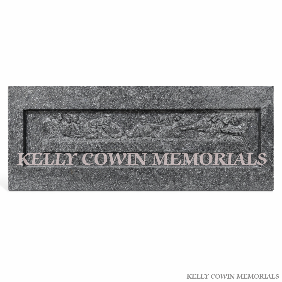 Large carved Last Supper granite plaque memorial accessory handcrafted in Ireland, available locally and nationwide