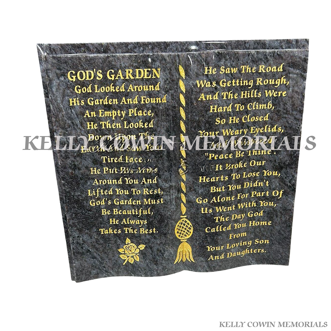 Blue Lagoon Granite Book Grave Accessory | Kelly Cowin Memorials Ireland