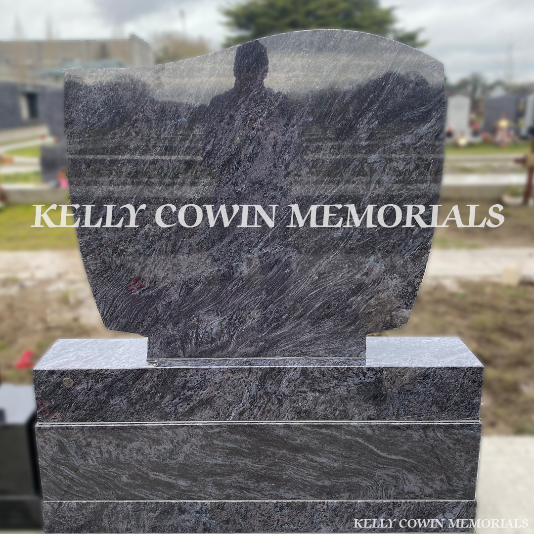 Back view of Blue Lagoon C1 headstone highlighting Dublin headstone craftsmanship by Kelly Cowin Memorials