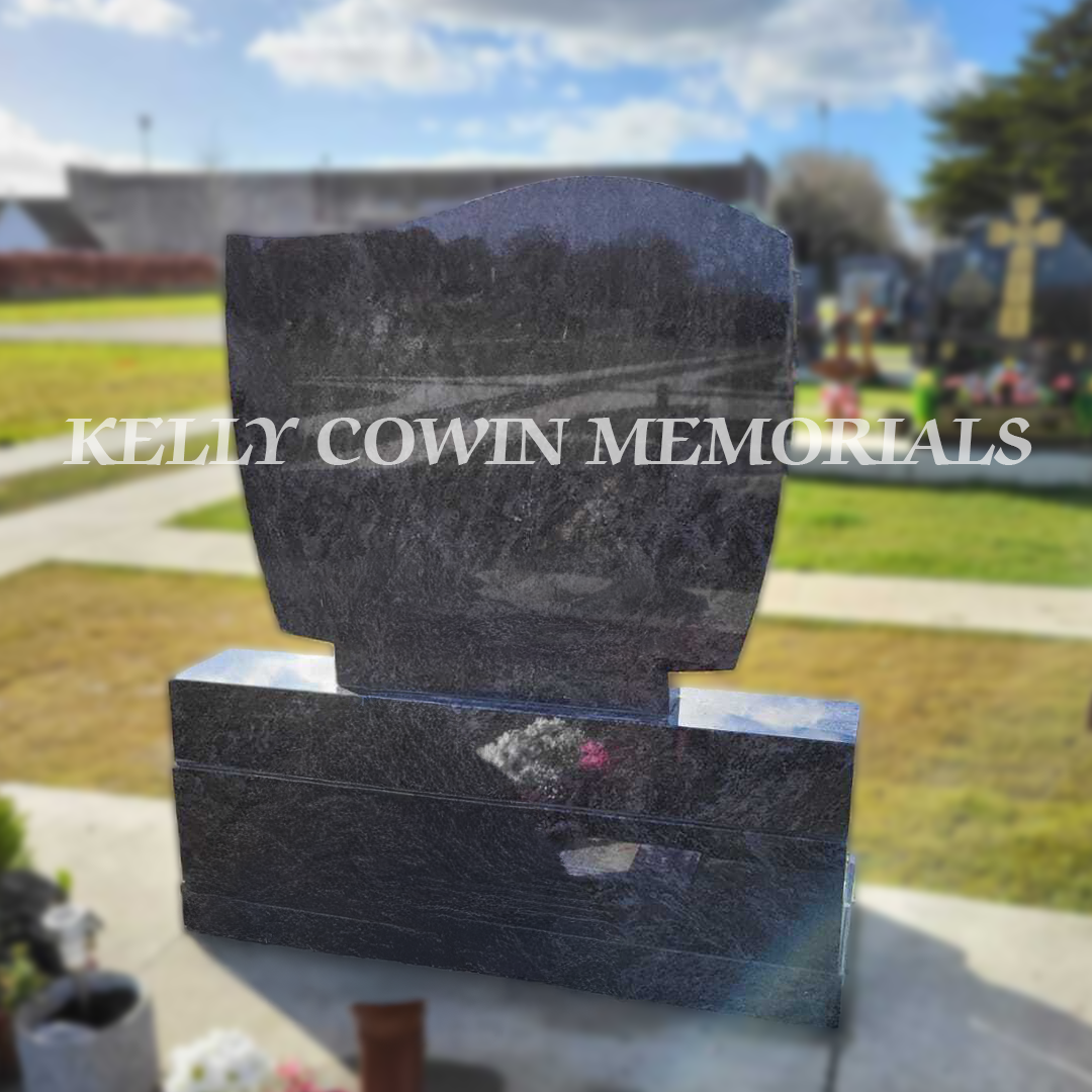 Rear view of Blue Lagoon granite C1 headstone with polished finish in Balgriffin Cemetery Dublin