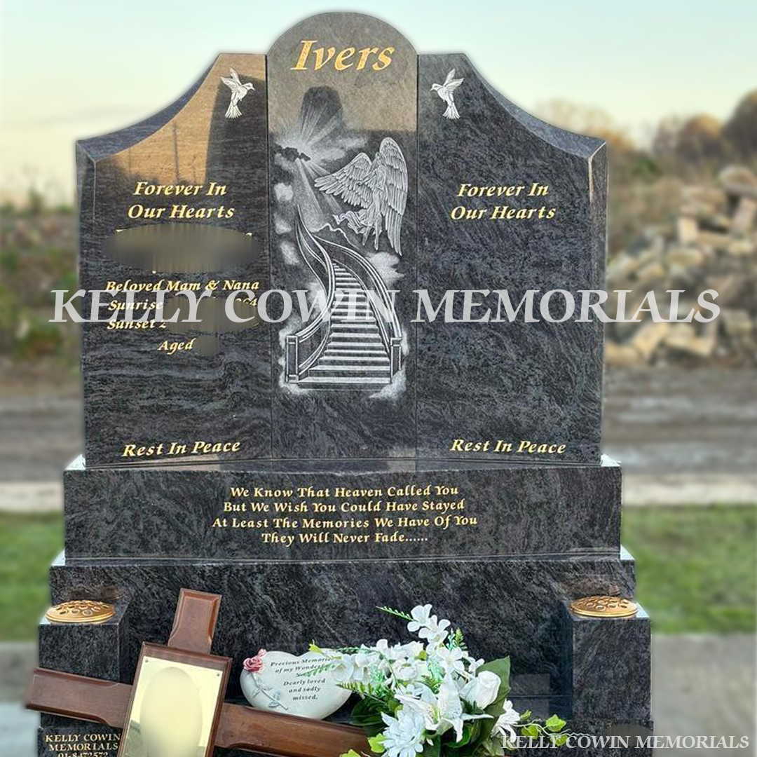 Blue Lagoon Gates of Heaven headstone erected in Balgriffin Cemetery Dublin by Kelly Cowin Memorials