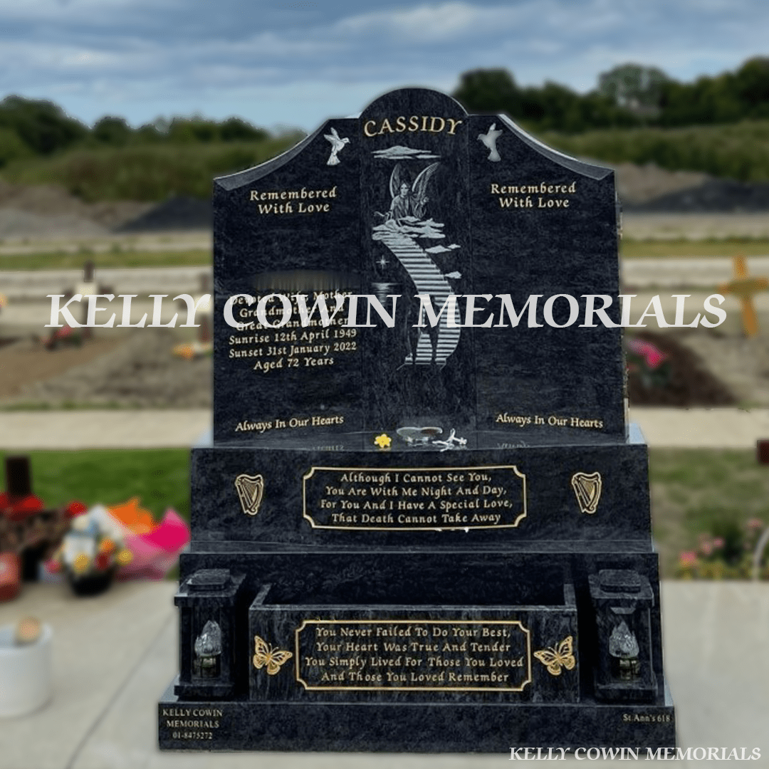 Blue Lagoon Granite "Gates To Heaven" Headstone | Balgriffin Cemetery - Kelly Cowin Memorials