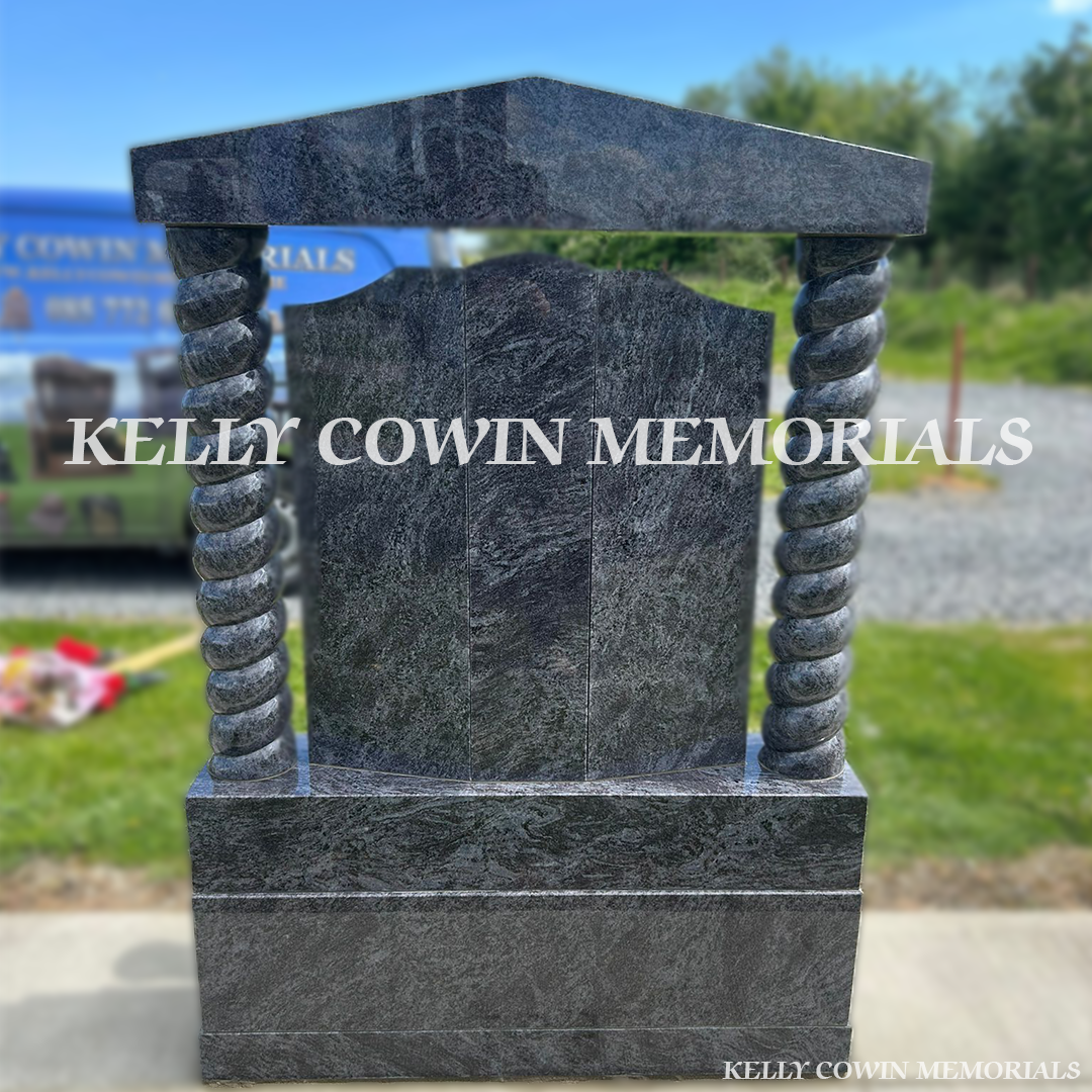 Back view of Blue Lagoon memorial with twisted pillars