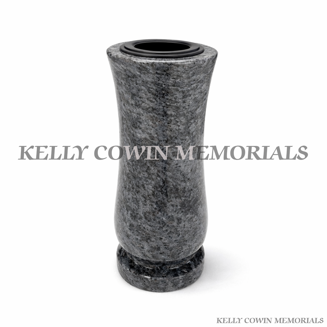 Blue Lagoon granite memorial vase for graves with polished finish by Kelly Cowin Memorials Ireland