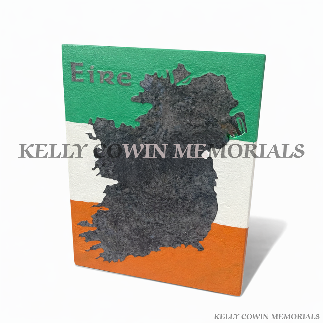 Blue Lagoon granite Éire Ireland engraved memorial plaque by Kelly Cowin Memorials Ireland