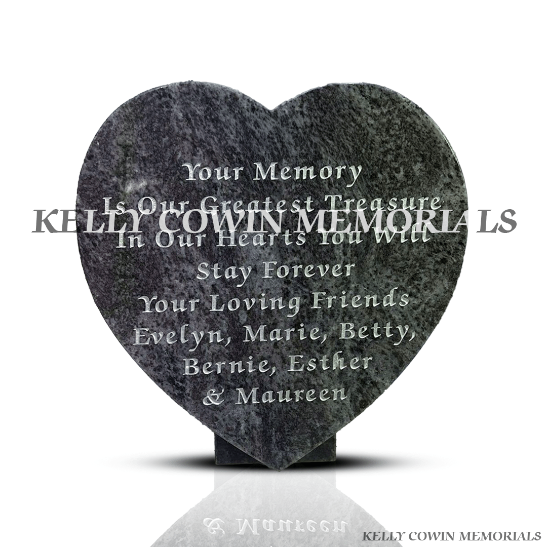 12" Blue Lagoon Granite Heart Plaque - Kelly Cowin Memorials