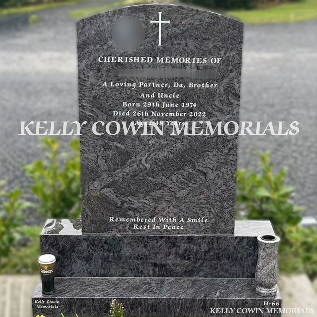 Blue Lagoon Granite Polished Boulder Headstone | Dardistown Cemetery