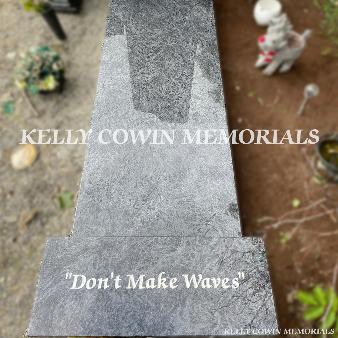 Front view of Blue Lagoon Tall Grotto headstone with kerbing and covering slab erected in Glasnevin Cemetery by Kelly Cowin Memorials