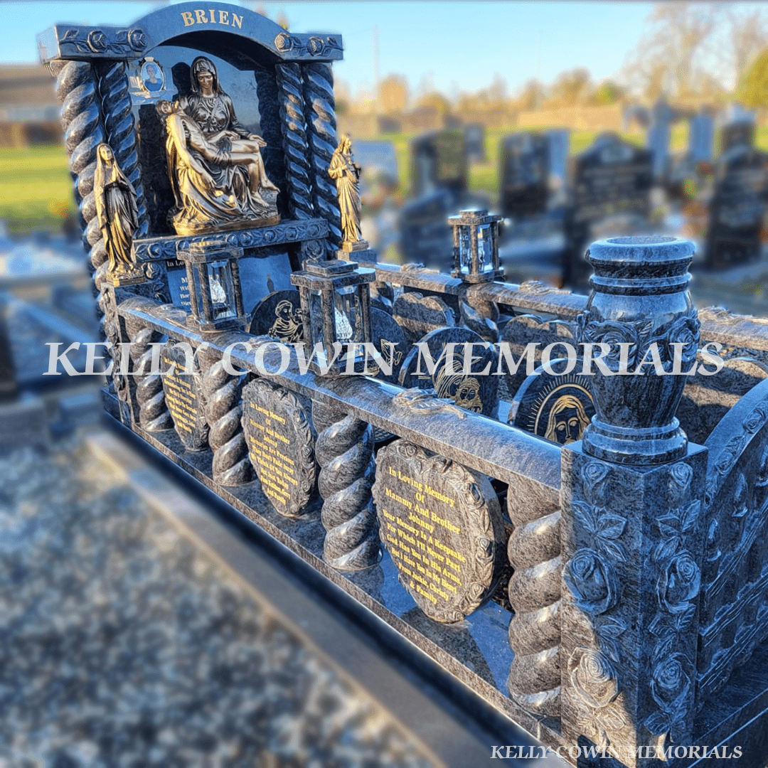Blue Lagoon Traveller - Style Headstone with Twisted Pillars | Wexford - Kelly Cowin Memorials
