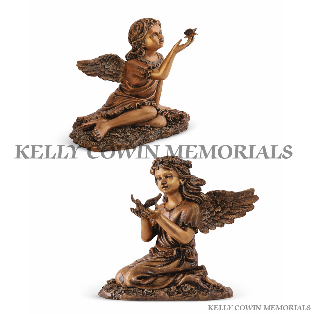 Bronze angel memorial statue grave ornament for headstone in Dublin Ireland with nationwide delivery