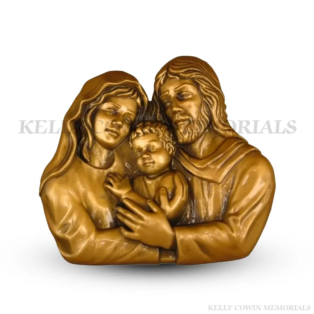Bronze Holy Family religious statue for graves and memorials in Dublin, Glasnevin, Balgriffin, Fingal, and Dardistown — handcrafted by Kelly Cowin Memorials.
