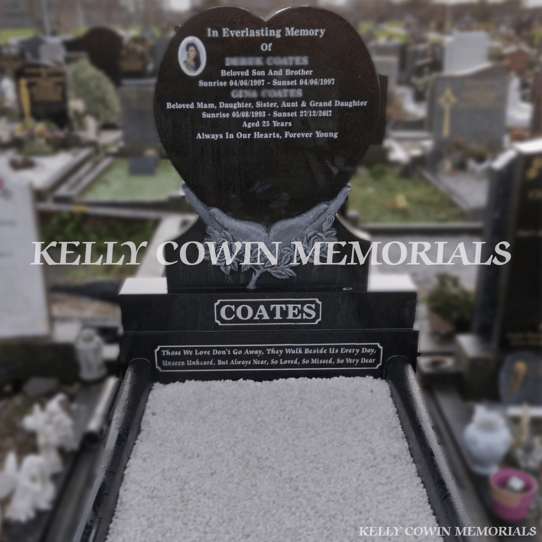 Black Granite Heart Headstone & Kerbing | Mulhuddart Cemetery - Kelly Cowin Memorials