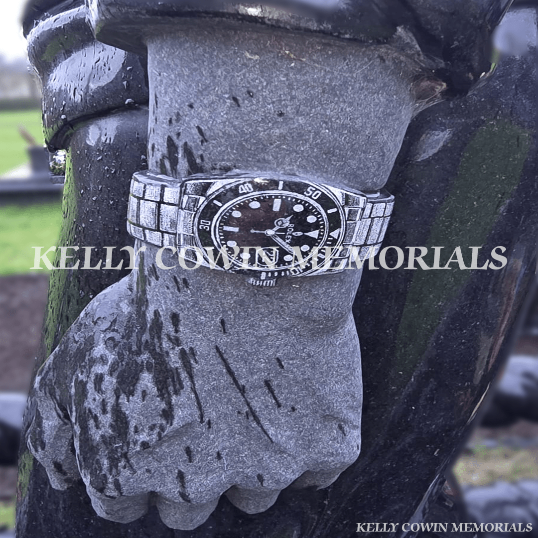 Black Granite Gates to Heaven Memorial With Life - Size Statue — Springfield, Wicklow - Kelly Cowin Memorials