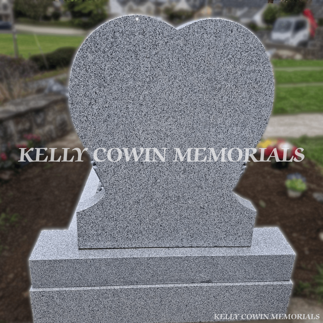 Grey Granite Heart & Hands Headstone with Blue Chippings – Balrothery Cemetery - Kelly Cowin Memorials
