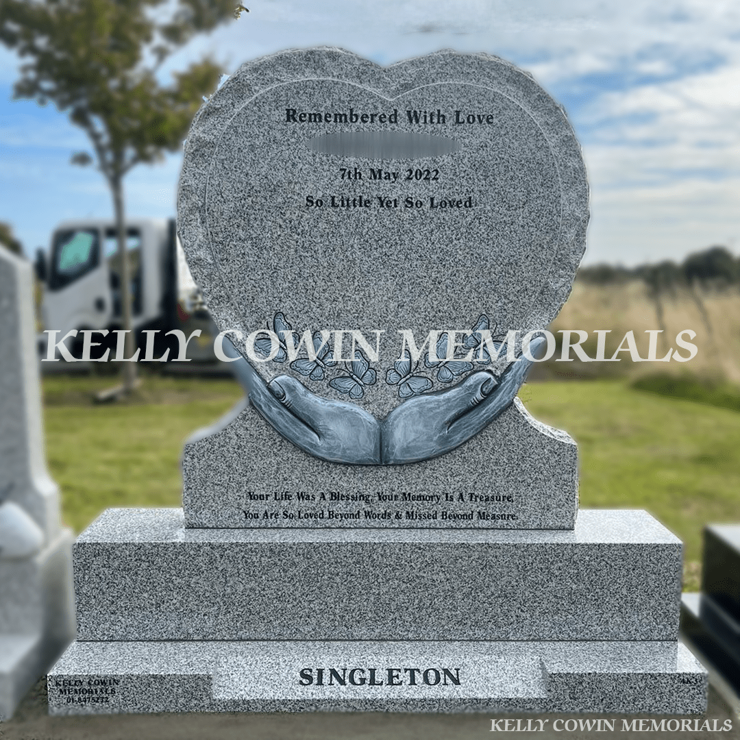 Grey Granite Hands In Heart Headstone | Flemington Cemetery - Kelly Cowin Memorials