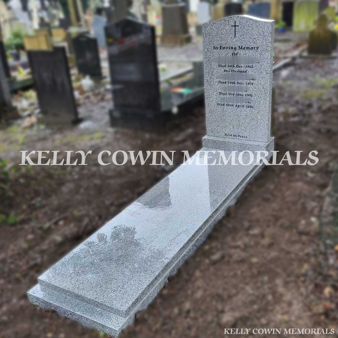 Grey Granite OG headstone side view installed in Glasnevin Cemetery