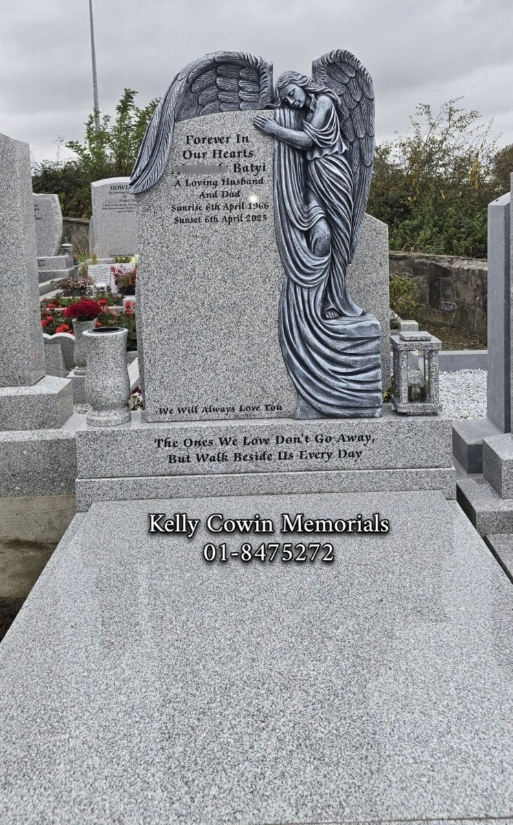 Grey Granite Angel Headstone With Full Covering Slab & Kerbing – Balrothery Cemetery - Kelly Cowin Memorials