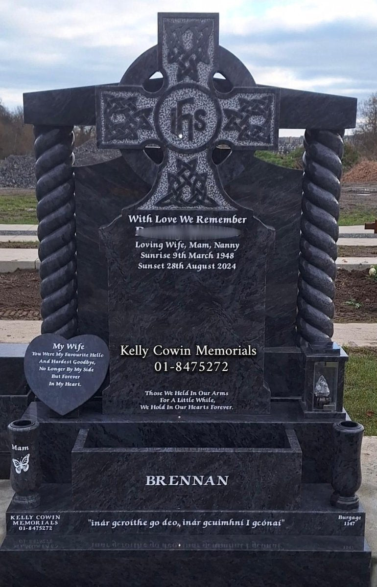 Blue Lagoon Granite Celtic Cross Headstone | Balgriffin Cemetery - Kelly Cowin Memorials