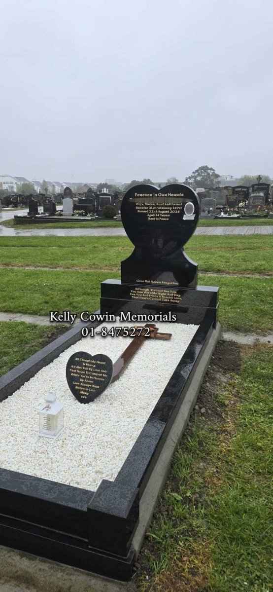 Black Granite Heart Headstone & Kerbing | Fingal Cemetery - Kelly Cowin Memorials