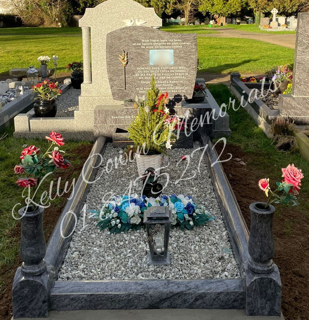 Blue Lagoon Granite C1 Headstone & Kerbing | Kenure Cemetery - Kelly Cowin Memorials