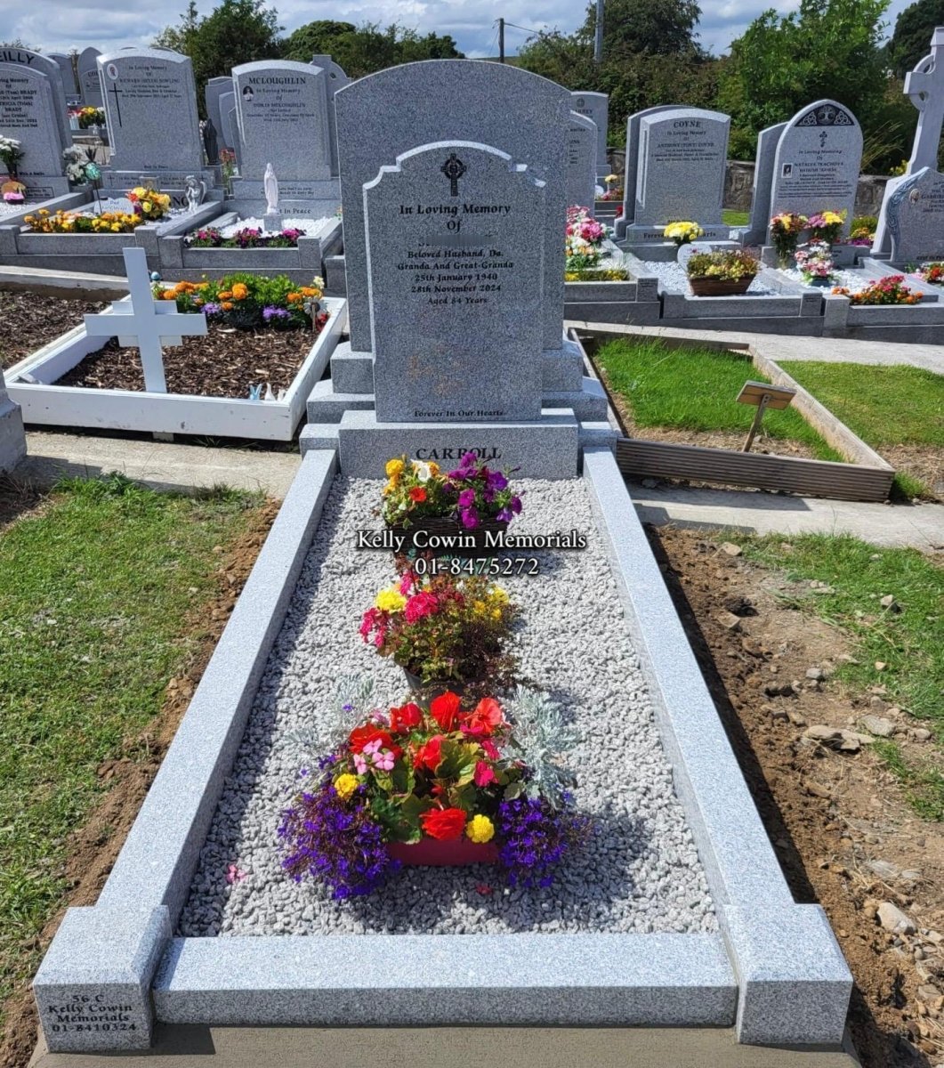 Grey Granite Top 9 Headstone & Kerbing | Balrothery Cemetery - Kelly Cowin Memorials