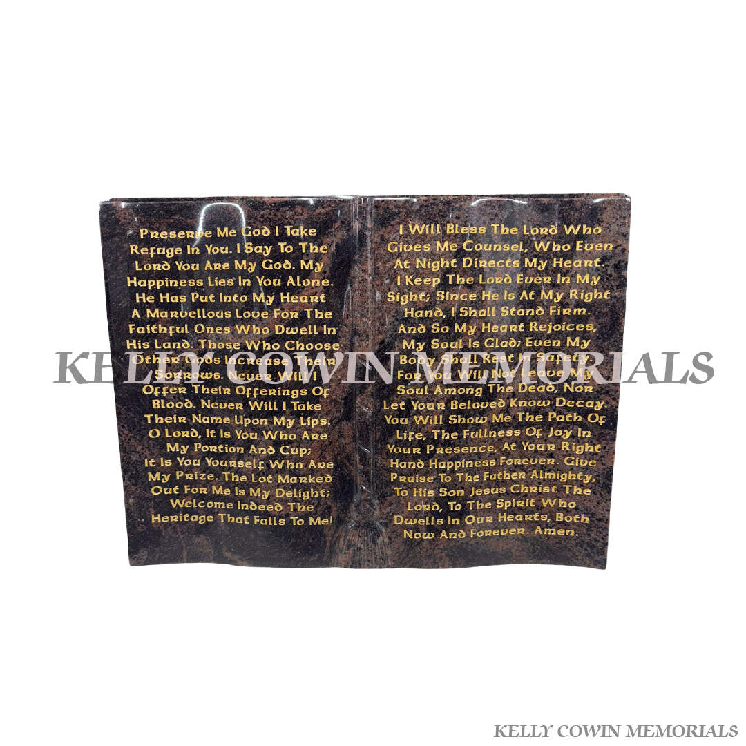 Pandora granite book memorial for graves and headstones handcrafted in Dublin with nationwide delivery and fitting across Ireland