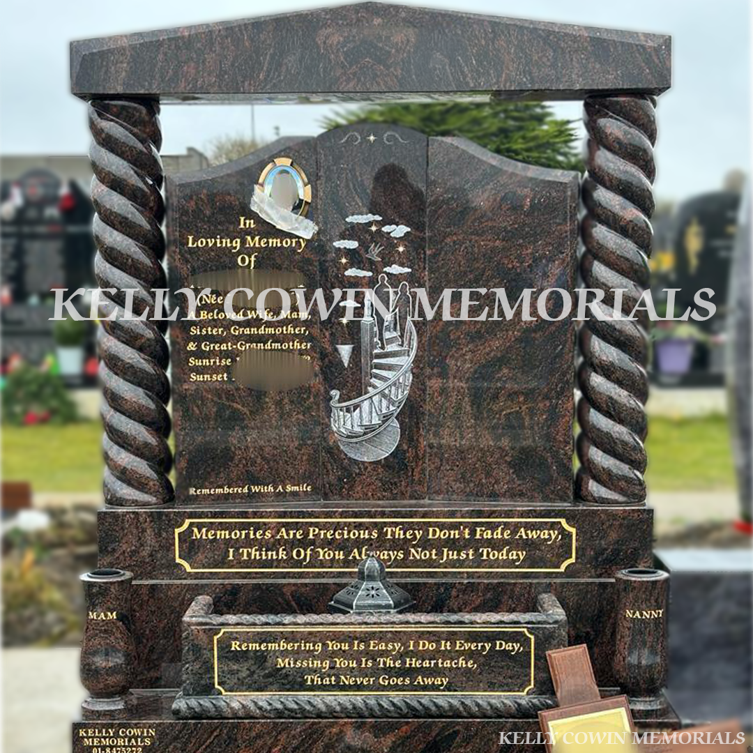 Pandora granite Gates of Heaven headstone erected in Balgriffin Cemetery Dublin by Kelly Cowin Memorials