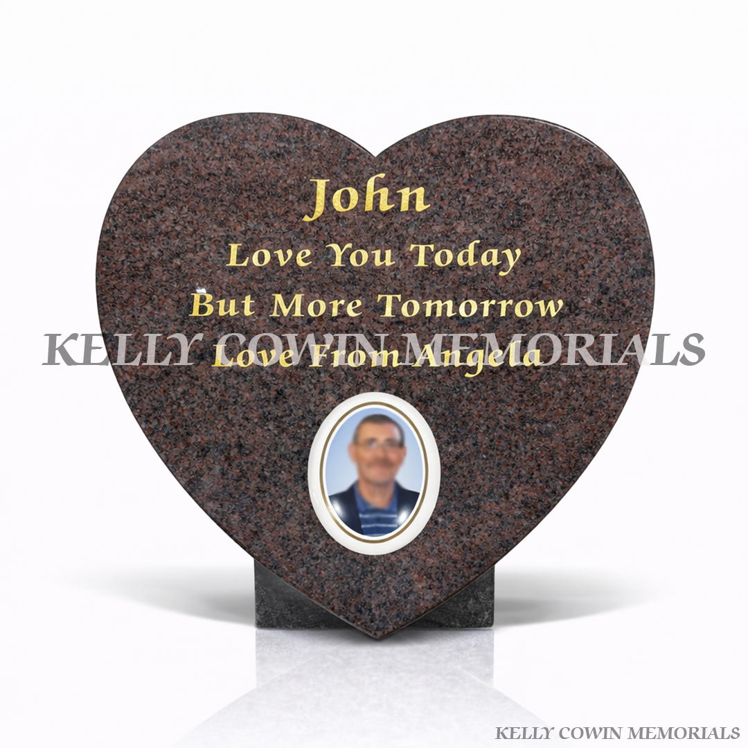 Paradiso Granite Heart Memorial Plaque 12 Inch with Photo | Kelly Cowin Memorials