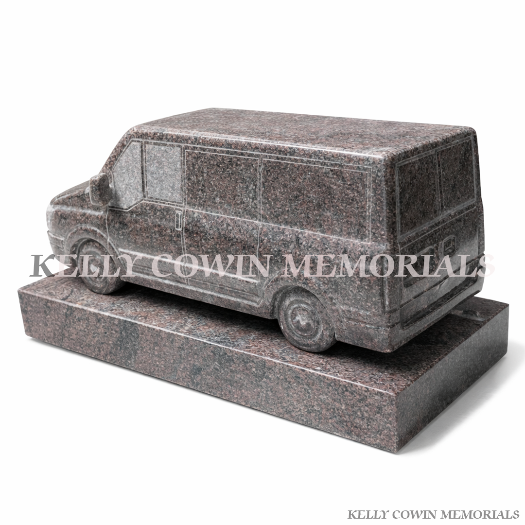 Paradiso custom Transit van granite memorial sculpture by Kelly Cowin Memorials Ireland