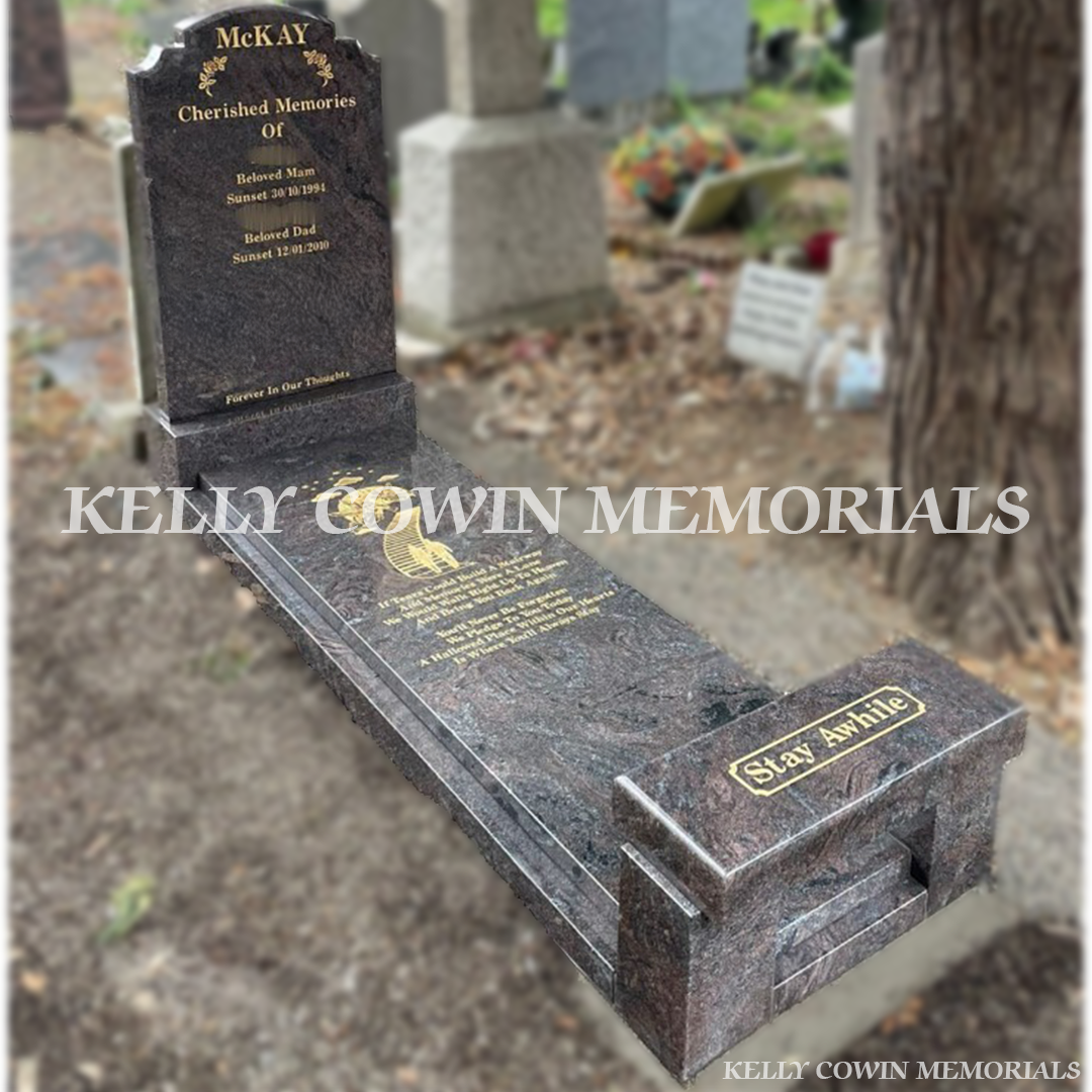 Paradiso Top Nine shaped headstone with full slab and kerbing in Glasnevin Cemetery